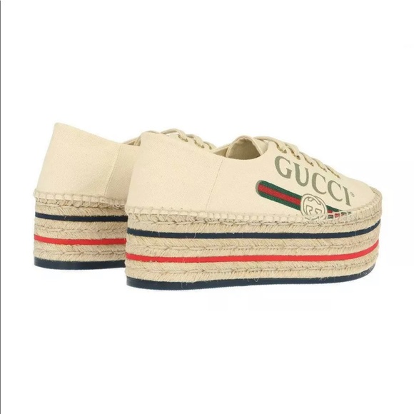 GUCCI CANVAS LOGO WEDGE ESPADRILLE PLATFORM SHOES - Picture 7 of 8